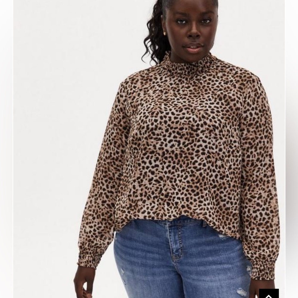 NWT Torrid Chiffon Leopard Print Mock Neck Blouse 2X